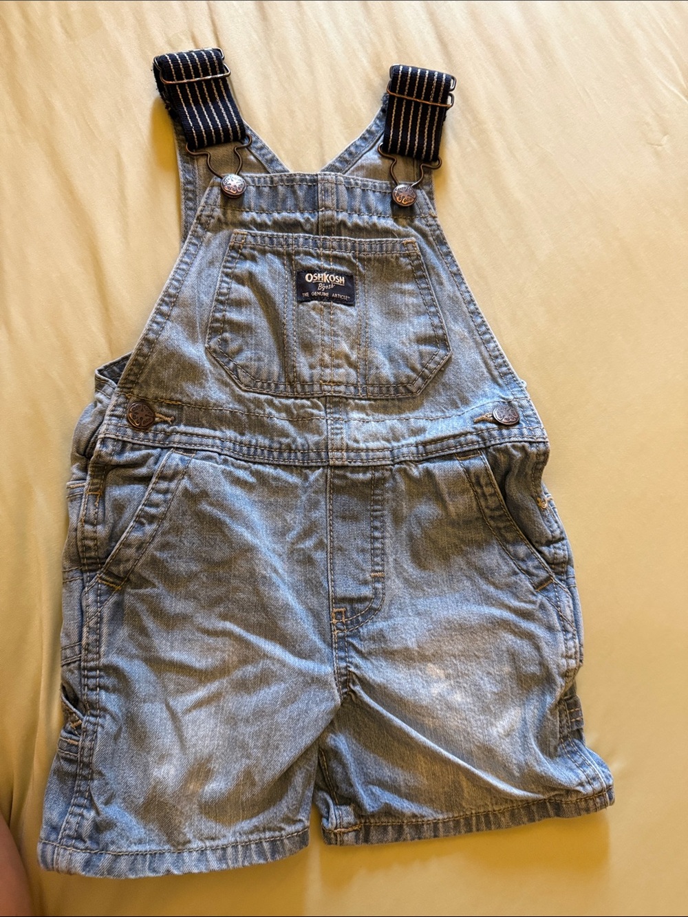 OshKosh B'gosh Light Blue Denim Shortalls with Striped Straps-2T